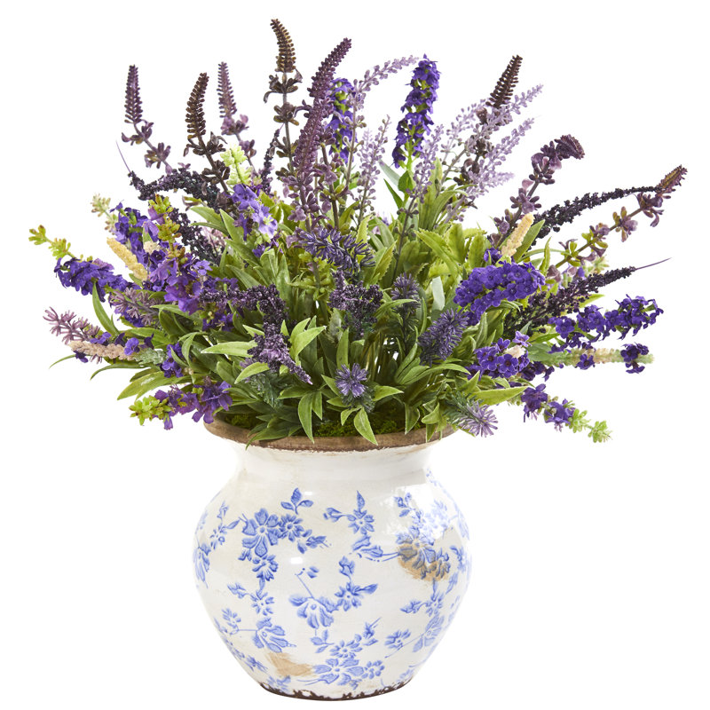 One Allium Way® Artificial Lavender Floral Arrangement in Vase Wayfair